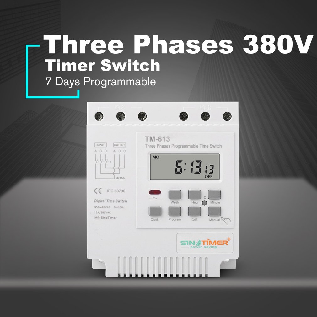 Three Phases 380V 7 Days Weekly Programmable Timer Relay Digital Electronic Microcomputer Time Control Pump Timing Switch