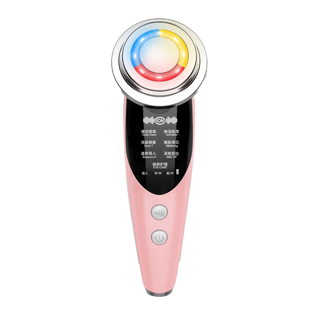 7 Modes LED Photon Ultrasound Ion Infrared RF Electroporation Beauty Device LED Rejuvenation Skin Beauty Machine: Pink