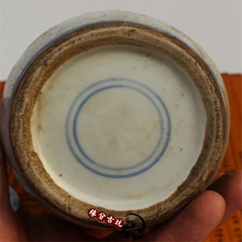 Pintura de porcelana China antigua, maceta azul y blanca