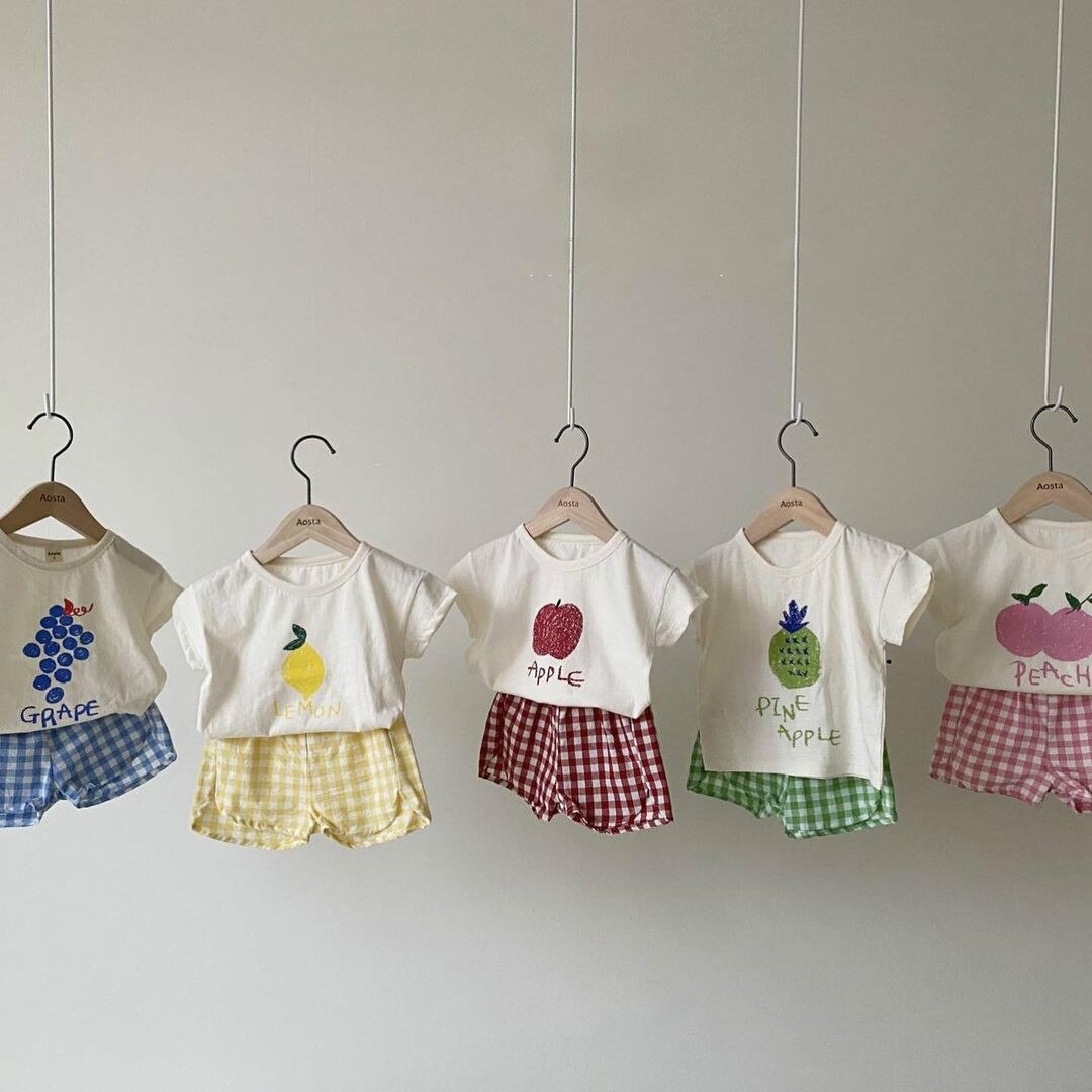 Ensemble de vêtements en coton pour bébés garçons et filles, 2 pièces, haut à manches courtes et Short, dessin animé, été 7424