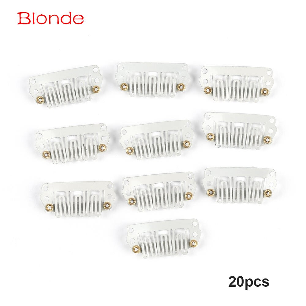 Extensión de pelucas de Metal en forma de U para mujer, pinzas de presión fijas, soporte de cola de caballo, horquillas, pasadores, accesorios para el cabello de 32/28/24mm, 20 Uds.: 28mm blond
