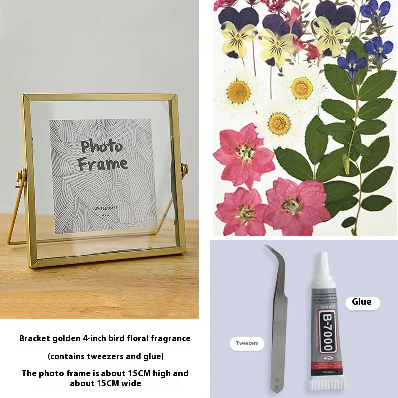 DIY Double-Sided Transparent Glass Picture Frame for Dried Flowers Handmade Home Decor Display Stand Decorative Photo Frame: Orange