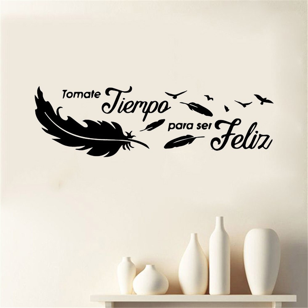 Pegatinas de pared de plumas de vinilo para frases en español, calcomanía de pared impermeable, decoración de pared para niños, calcomanías de decoración de sala de estar