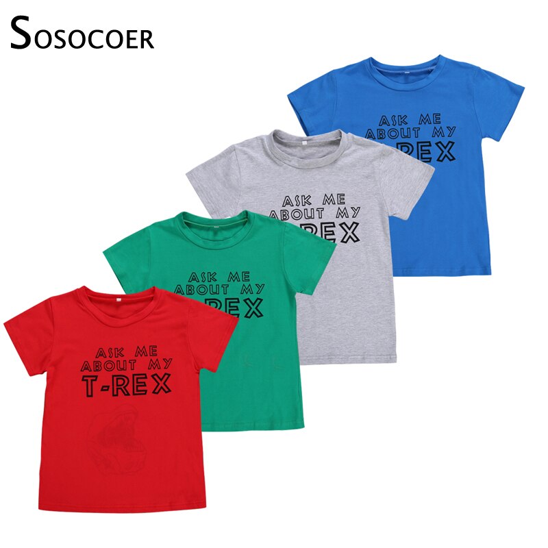 Sosocoer dinosaur maskeret børn drenge t-shirt sommer tegneserie dyr dreng t shirt toppe spørg mig om mit t-rex print børnetøj
