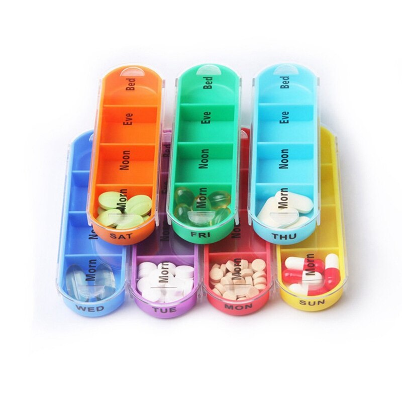Caja de pastillas para organización estuche semanal bonito recordatorio de viaje diario AM PMDay noche 7 compartimentos con pastillero negro de cuero PU Cas