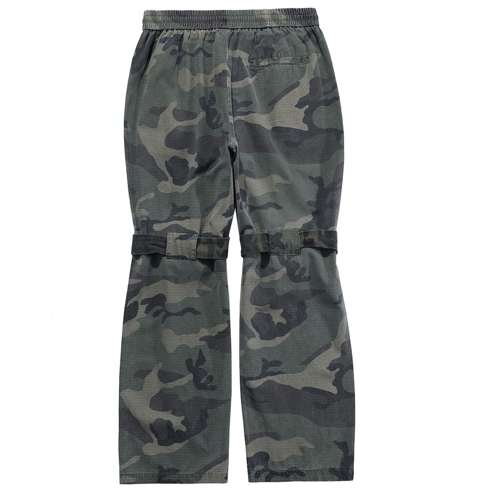 Aolamegs Flare Broek Mannen Camouflage Print Verstelbare Linten Broek Elastische Taille Retro Hip Hop High Street Streetwear
