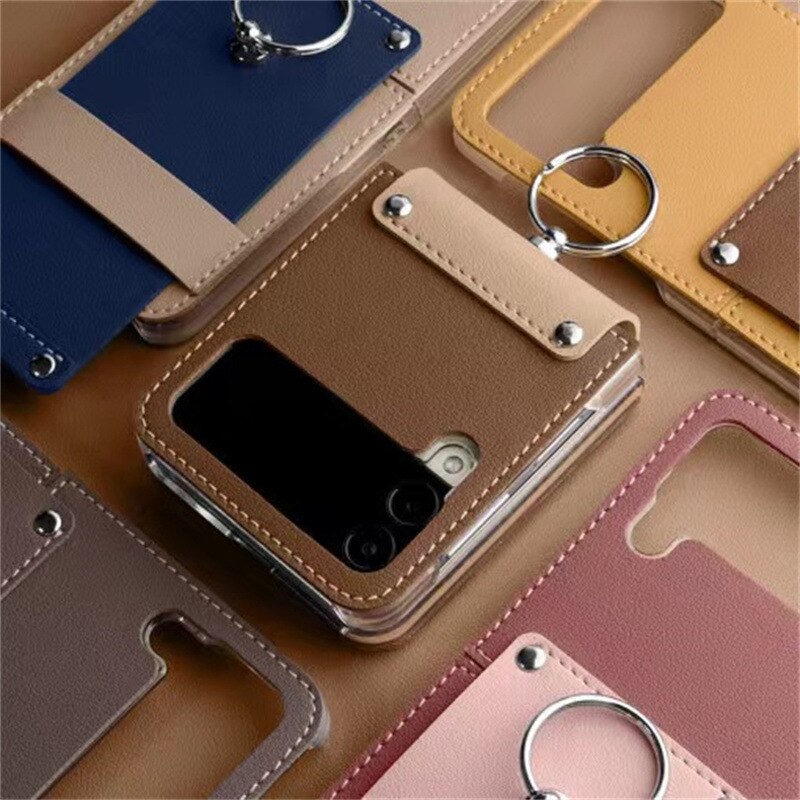 Custodia in pelle per Samsung Z Flip 3 custodia con supporto per anello custodia per telefono per galaxy z flip3 5g custodia per cellulare