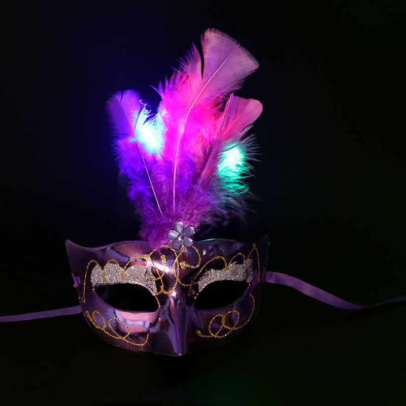 Light Blinking LED Glow Feather Butterfly Mask Women Girls Venetian Mard Gras Masquerade Masks Party Wedding Festival Costume: black