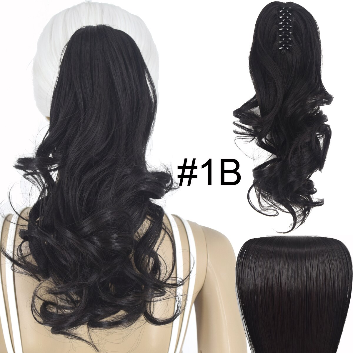 Topreety Hittebestendige Synthetische Haar 90gr 14 "35 Cm Golvend Claw Clip In/Op Paardenstaart Hair Extensions CP-222: 1B