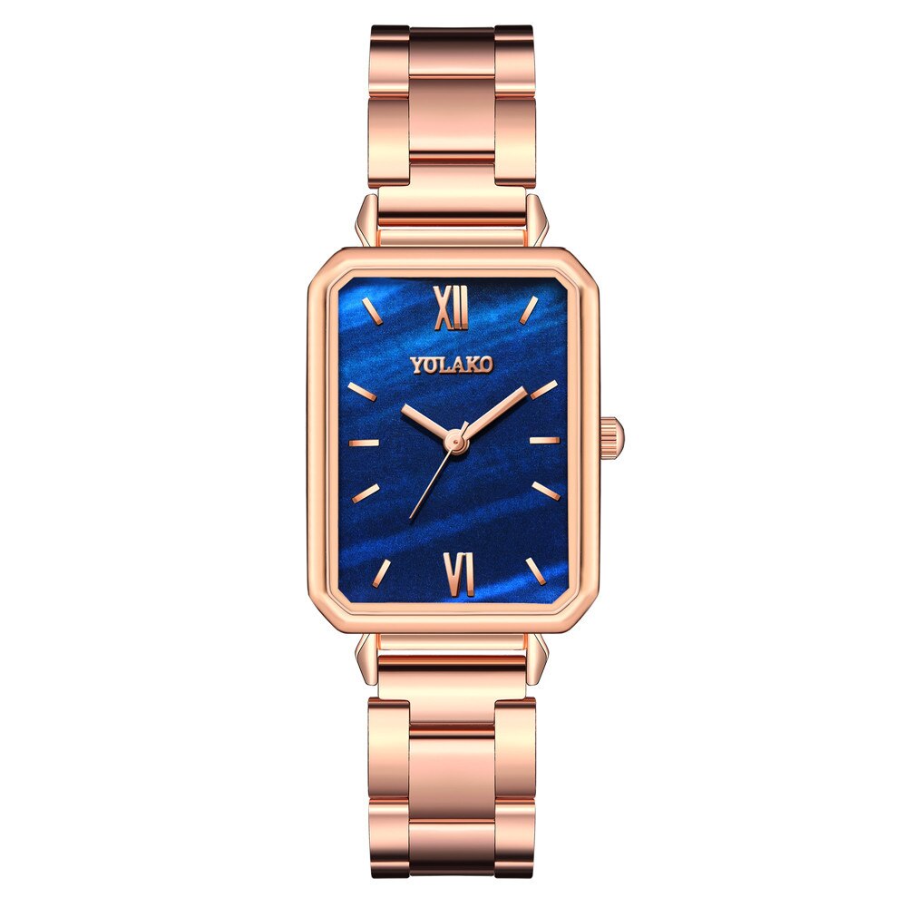 Klasyczna marka zegarek damski ze stali nierdzewnej prostokąt zielone modne zegarki damskie różowo-złoty kwarc bransoletka robić zegarka na rękę: niebieski
