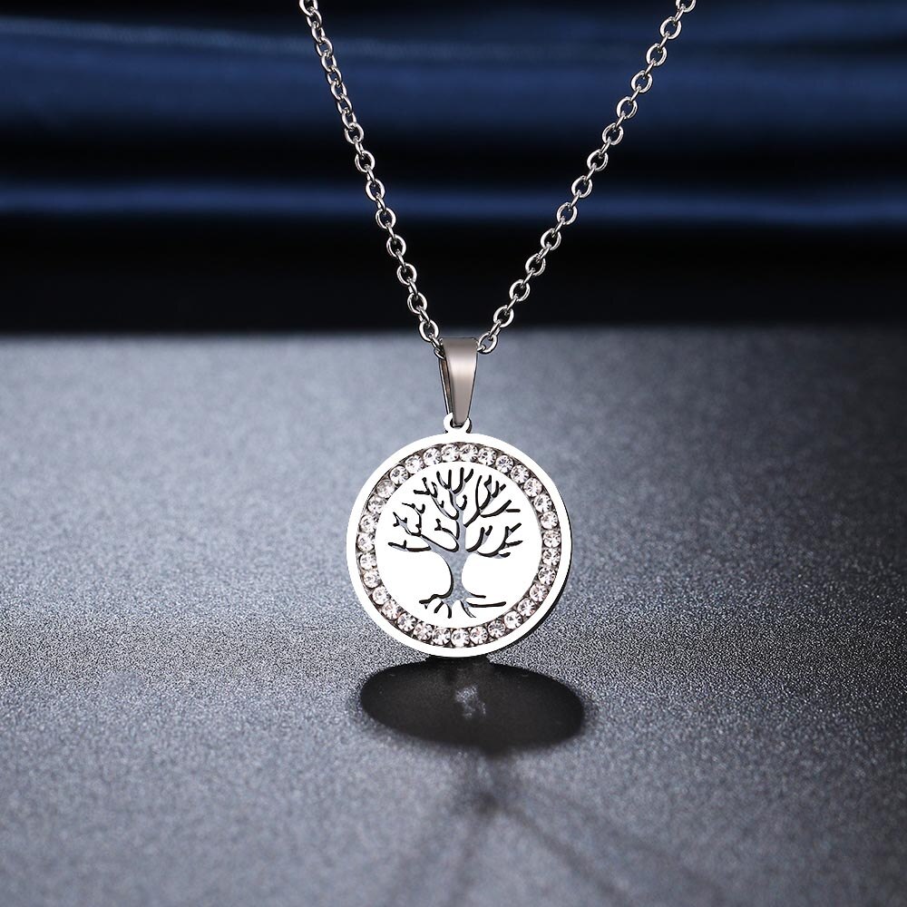 CACANA-collier arbre de vie en acier inoxydable, 316l, strass en cristal, collier pour femmes, de mariage de saint-valentin, N2116: Silver Color