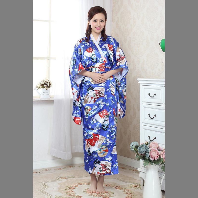 Robe Kimono en Satin bleu Royal chinois: Default Title
