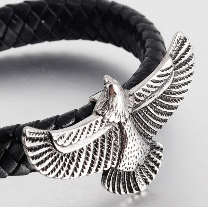 Pulsera de cuero de águila de cuerda para hombre, pulsera trenzada de cuero de , joyería de cuero para hombre