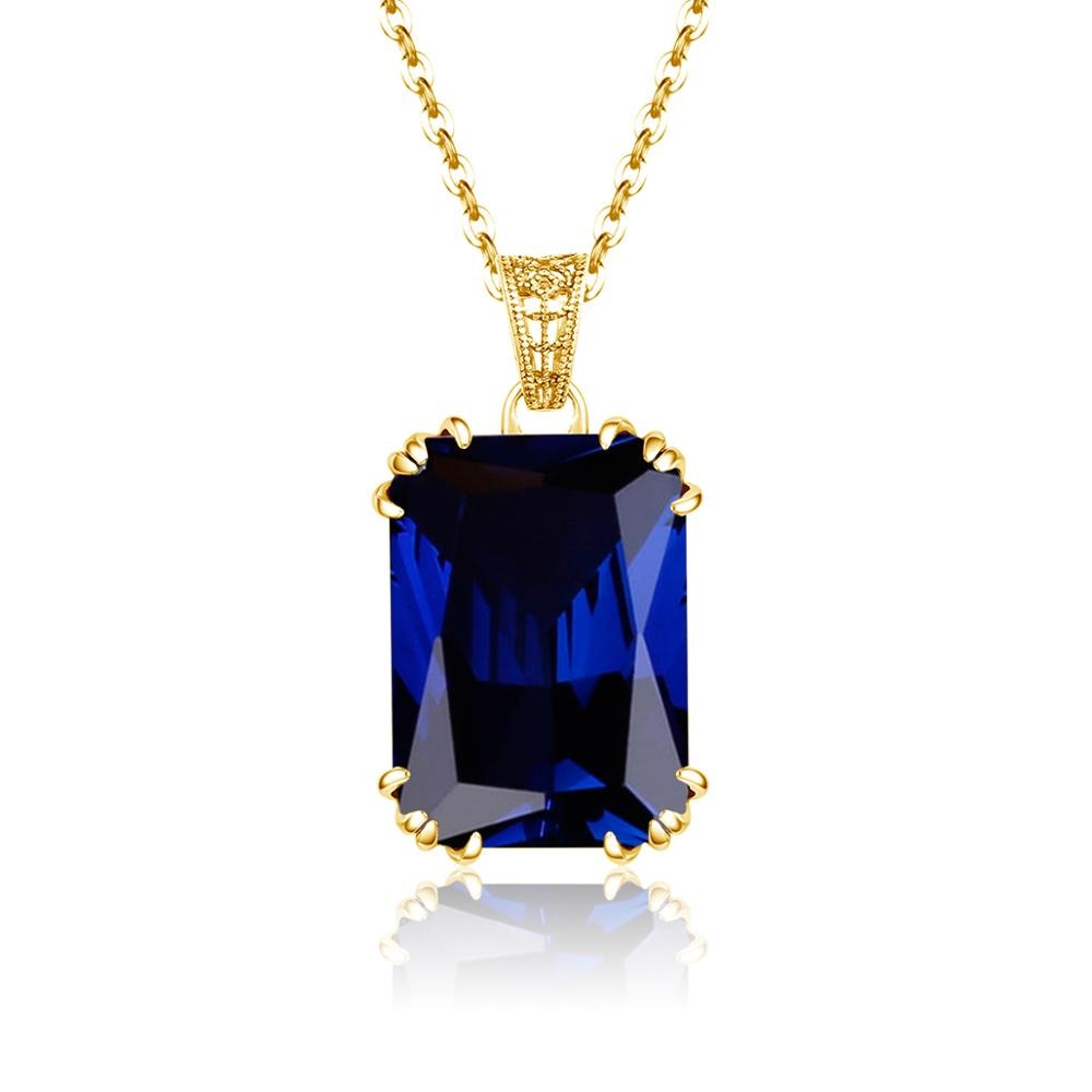 Szjinao Gold Pendant For Women Genuine 925 Sterling Silver Blue Sapphire Statement Pendants Necklace Wedding Jewelry