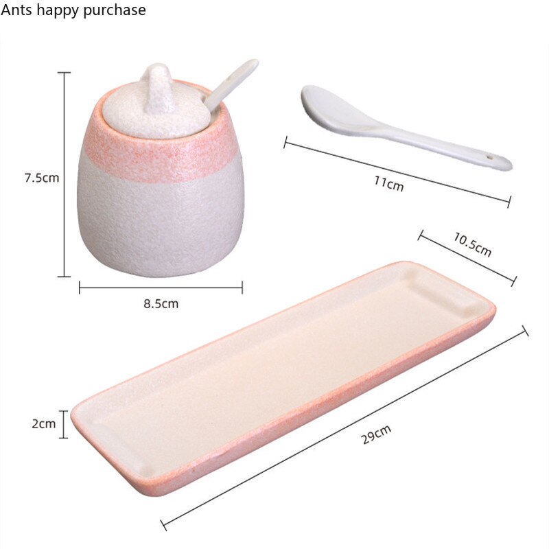 Japanese Seasoning Jar Set Kitchen Supplies Spice Jar Three-piece Set Ceramics Pink Seasoning Box Salt Shaker Spice Container