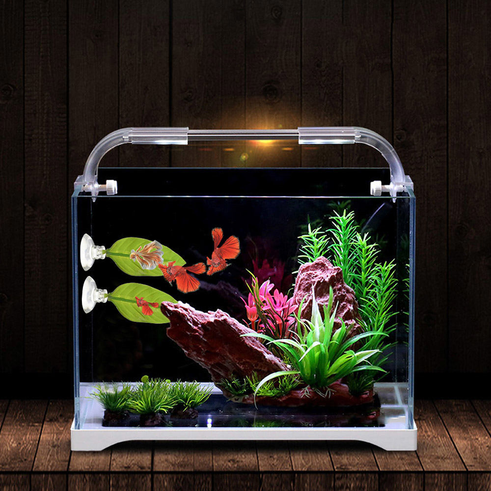 2pcs Aquarium Fish Tank Landscaping Decoration Tropical Betta Fish Spawning Rest Artificial Leaf Supplies