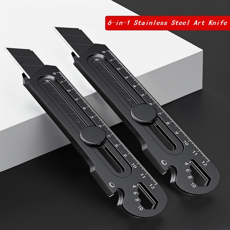 Metal Multifunctional 6 In 1 커터칼 Portable Retractable Box Cutter Heavy Duty 18MM/25MM Stainless Steel Utility Knife Supplies
