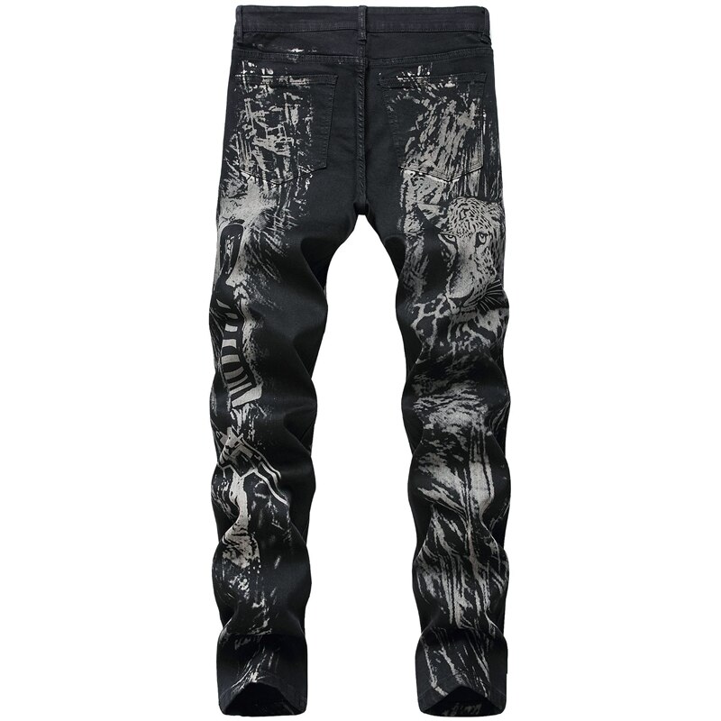 Jeans Men High-end Original Animal print Trouser Hole Chic personality Casual Student Korean Stylish Soft