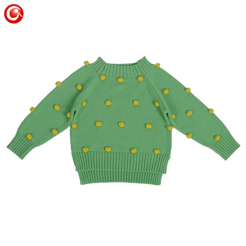 Forår baby pige cardigan sweater 100%  bomuld barn børn strikket sweater med pompon nyfødt baby pige vinter tøj 1-5y: Grøn / 12m