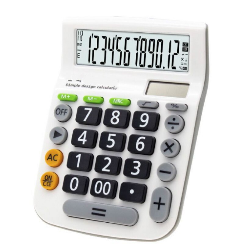 12 Digit Bureau Rekenmachine Grote Accounting Financiële Knoppen Grote Tool Knoppen Business Wit