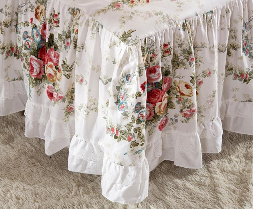 Colcha con estampado Floral para el hogar, cubierta de colchón con volantes, Sábana de algodón satinado de falda de cama de princesa, ropa de cama para el hogar