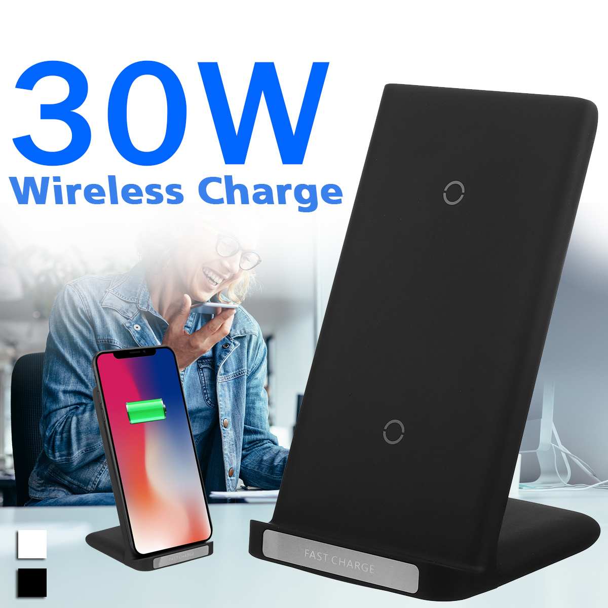 Soporte de cargador inalámbrico Qi de 30W para iPhone 11 pro 8 X XS Samsungs 10 s9 s8 estación de carga rápida inalámbrica cargador de teléfono