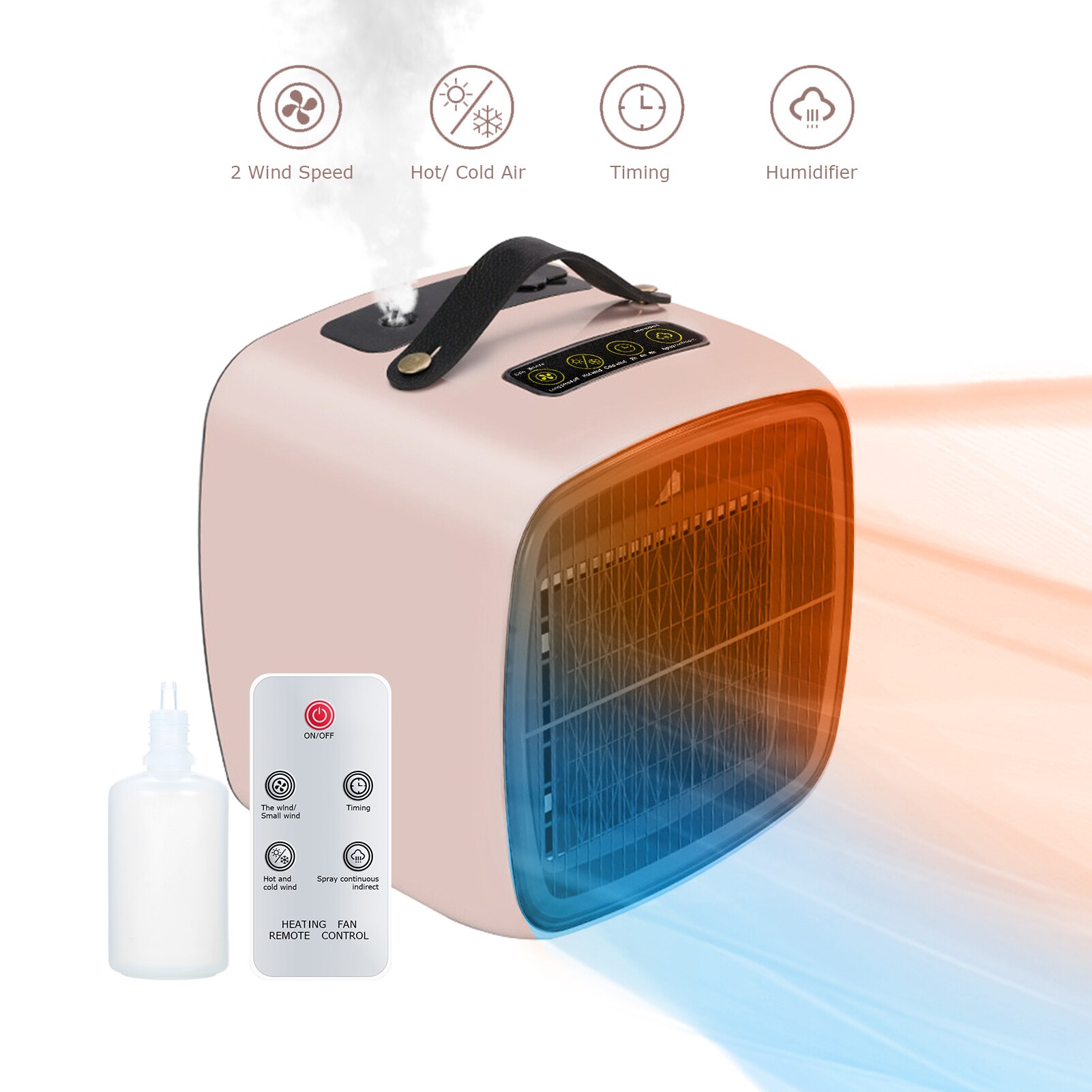 Electric Space Heater Indoor Fan Heater Cooler and Humidifier with Remote Control Timer 2Speeds Air Purifying Overheat&Tilt