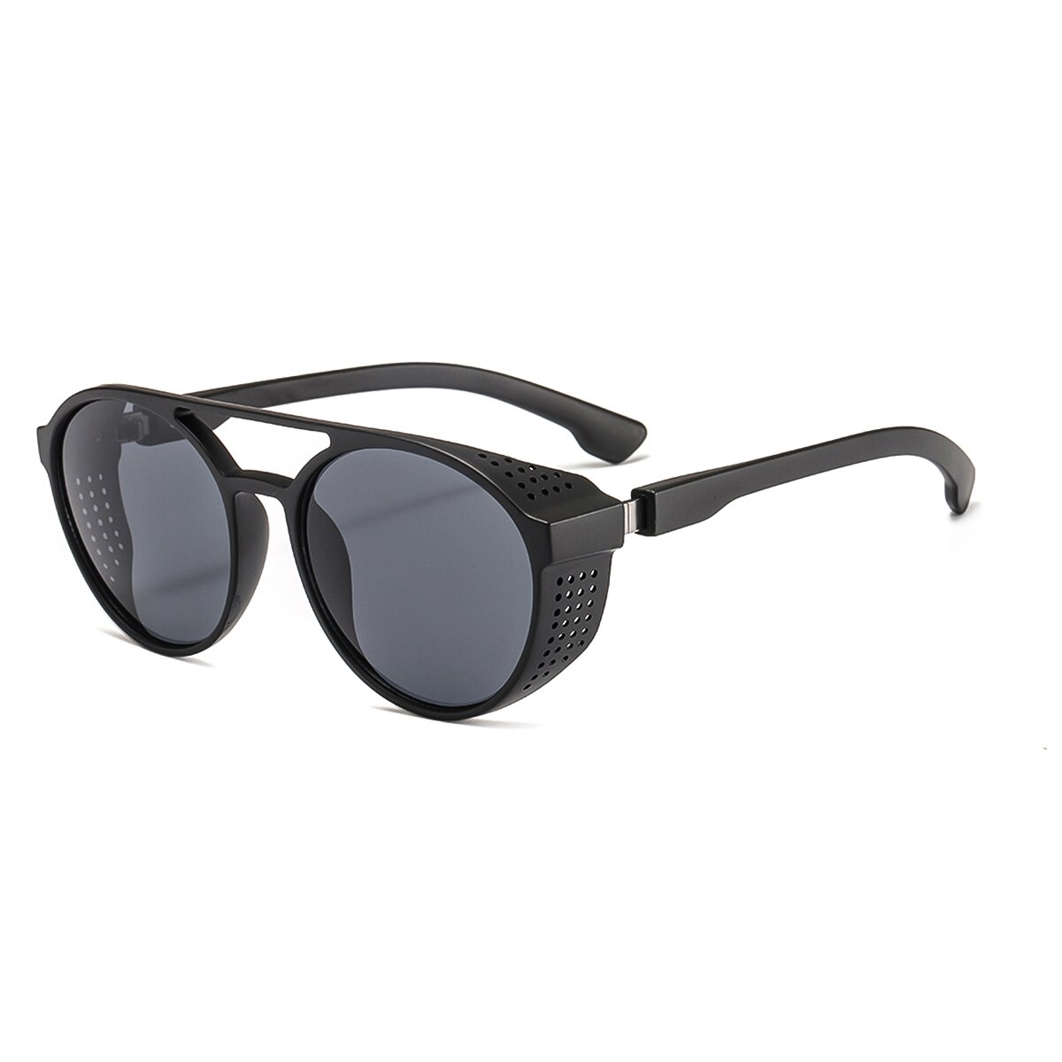 Unisex flad top steampunk vandrebriller  uv400 retro briller kører rundt ramme bjergbestigning briller mandlig kvinde: Mat sortgrå