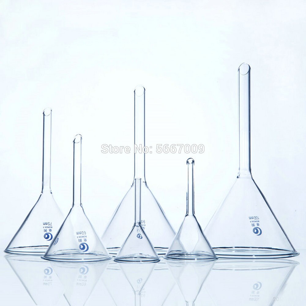 Alle størrelser 40mm to 150mm laboratorieudstyr til trekant i glas med tragt i tykt borosilikatglas