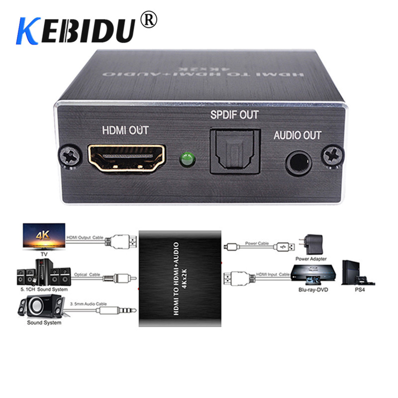 KEBIDU 4 K x 2 K HDMI audio extractor + Optische TOSLINK SPDIF + 3.5mm Stereo Audio Extractor Converter HDMI Audio Splitter