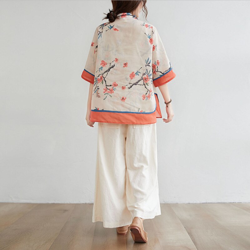 Spring Women Chinese Traditional Style Tops Cotton Linen Loose Blouses Cheongsam Female Vintage Buckle Hanfu Shirts Tang Suits
