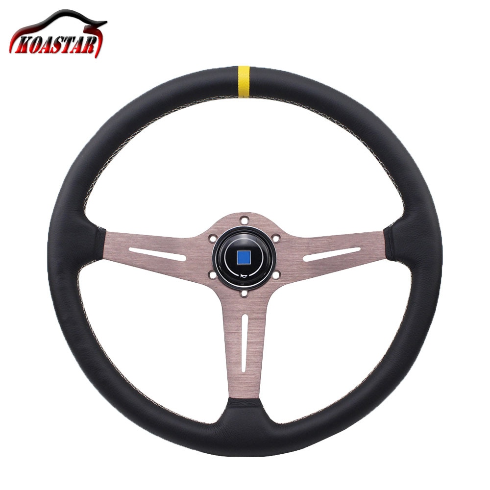 380mm 370mm Klassische Leder Lenkrad mit ND Horn Universal- 15 zoll ND Rennen Auto Lenkrad mit gumetal Speichen