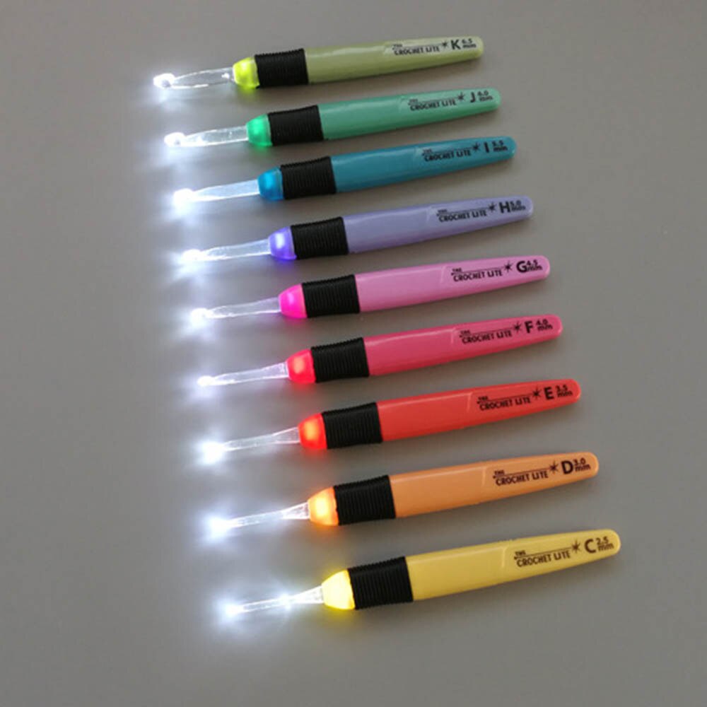 Ganchos de ganchillo con luz LED, agujas de tejer, accesorios de tejido, herramientas, ganchos de ganchillo, herramienta de aguja de tejer luminosa DIY, 1 ud.