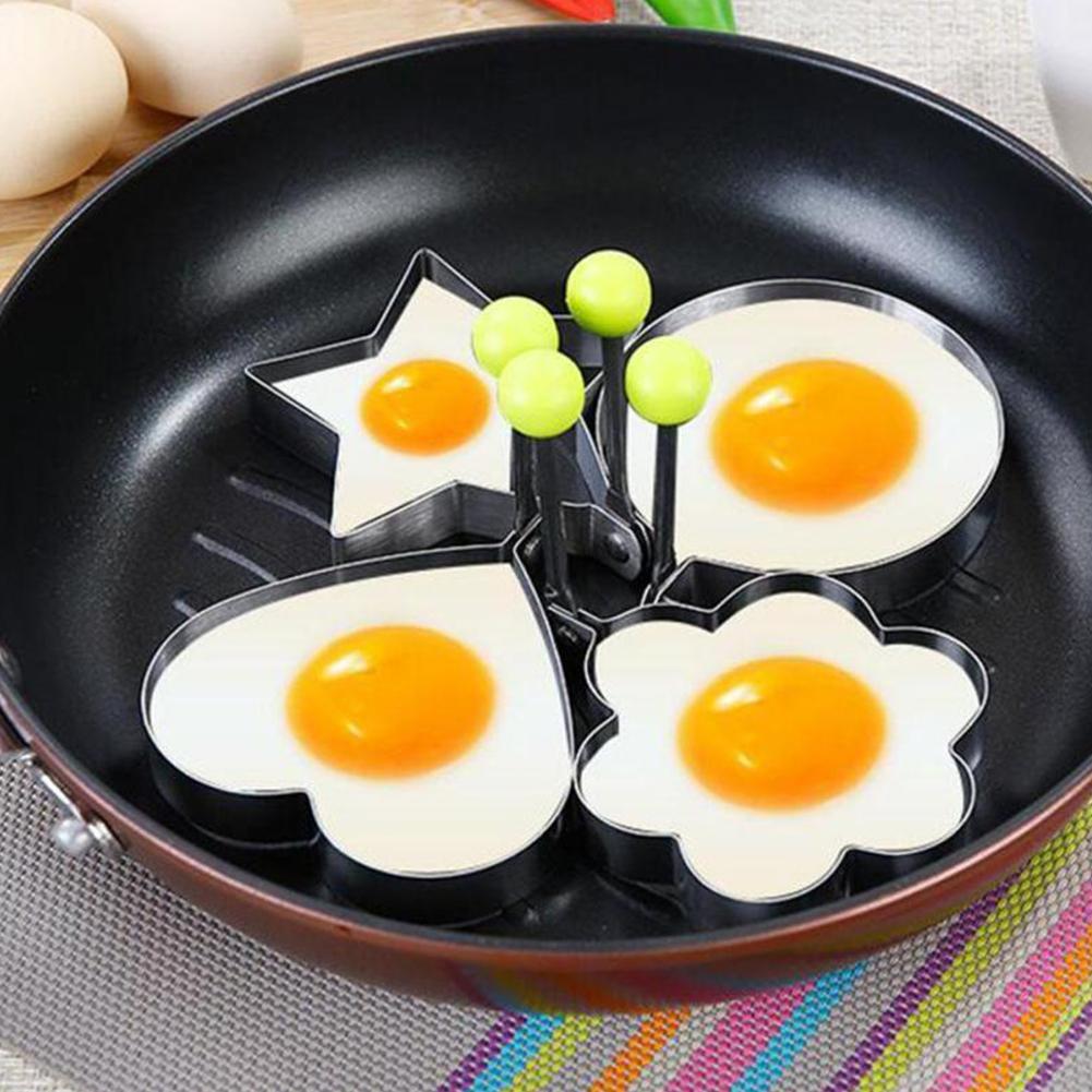 4 estilo frito diy ovos molde de aço inoxidável bonito em forma ovo frito anéis molde alimentos cozinhar cozinha ferramentas café da manhã moldes