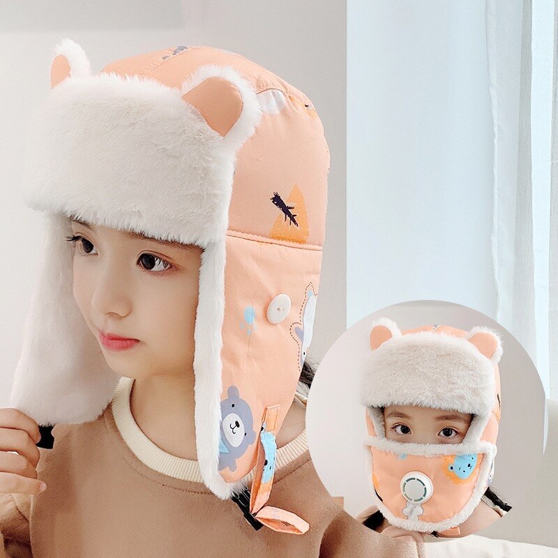 Gorro de algodón con protección para las orejas para niños y niñas, gorros gruesos cálidos para bebés: Naranja