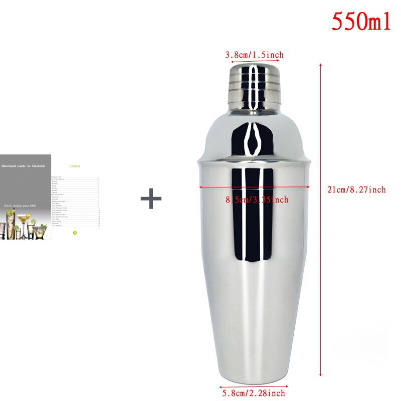 1-13 Pieces Cocktail Shaker Set Bartender Kit Stainless Steel Martini Mixer, Muddler, Spoon, jigger, 4 pourers, Recipes Booklet: 550ML Cup