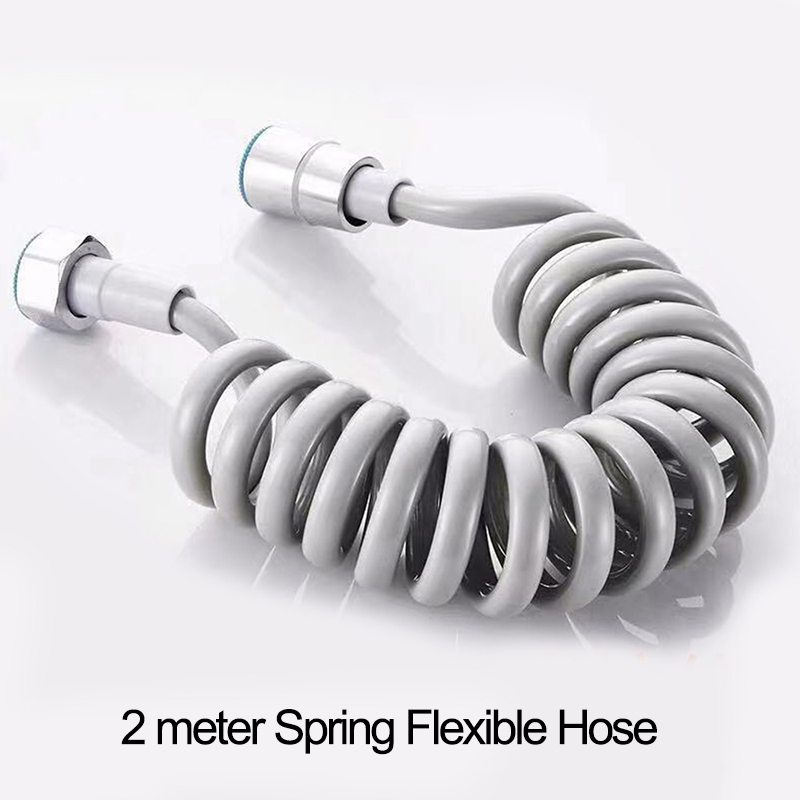 Zhangji Badkamer Douchekop Slang Houder Set 1.5M Chrome Plated 2 Meter Commen Pijp Met Geen Boor Beugel Douche hoofd Accessoire: 2 meter spring