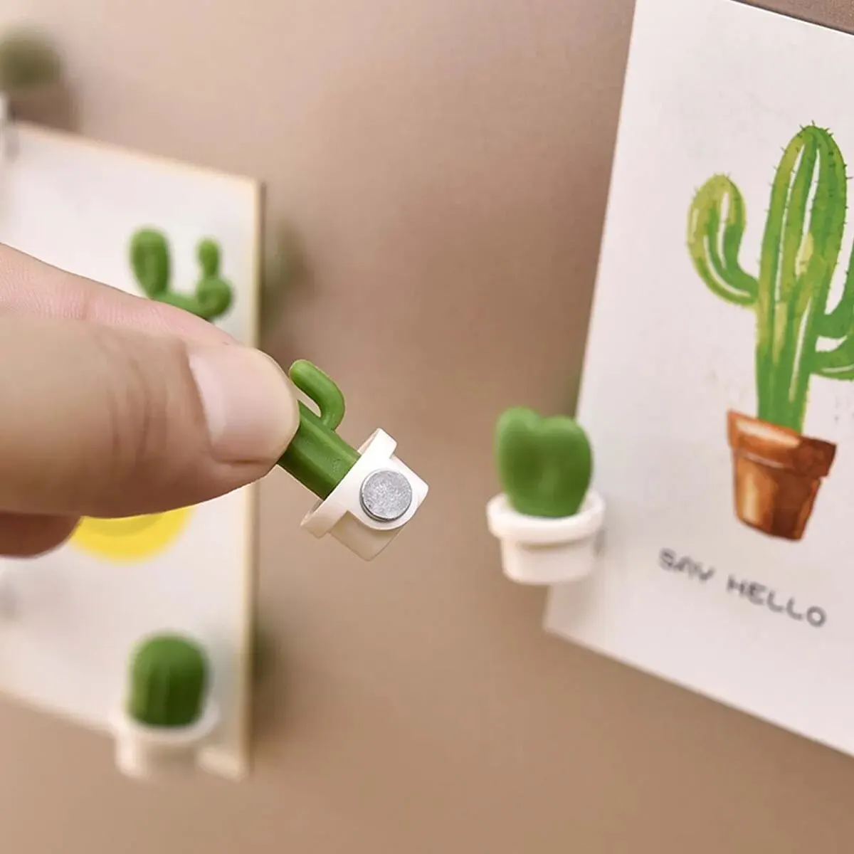 Aimant de réfrigérateur à Message magnétique Cactus, plante verte en pot, boule de Cactus, aimant de réfrigérateur tridimensionnel 6 pièces