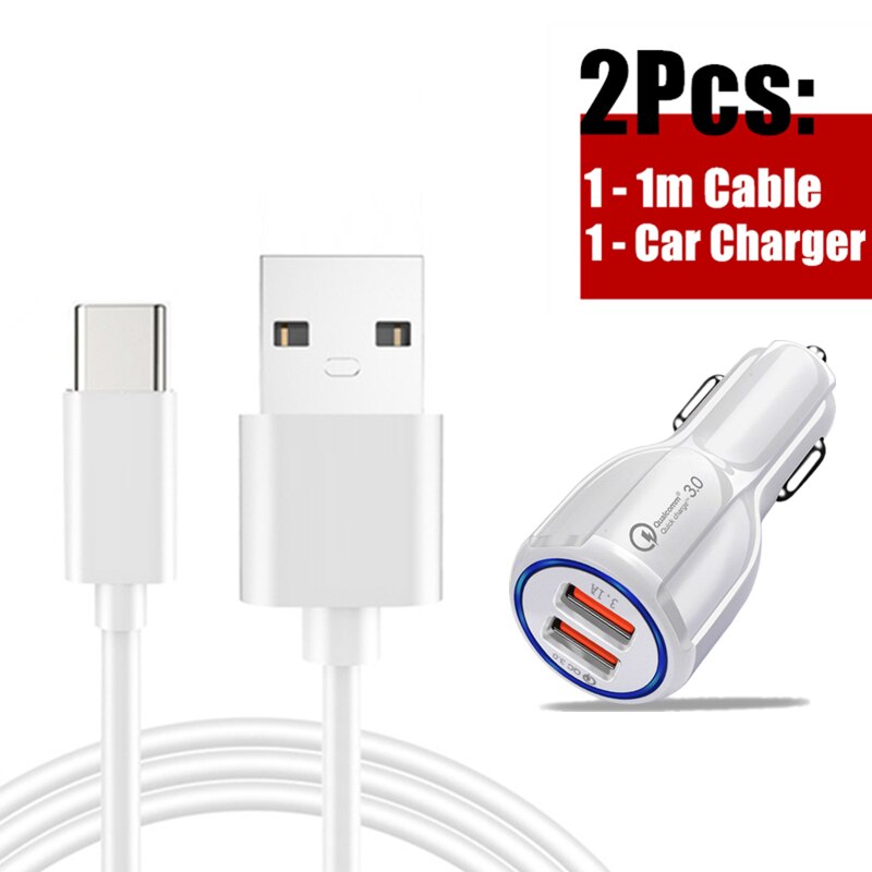 Usb C Kabel Met Qc 3.0 Snelle Opladen Autolader Voor Een Plus 8 7T Pro Lenovo Z6 Pro k10 Plus A6 Note K6 Lg Harmonie 4 Q61 Q51: White Cable Adapter