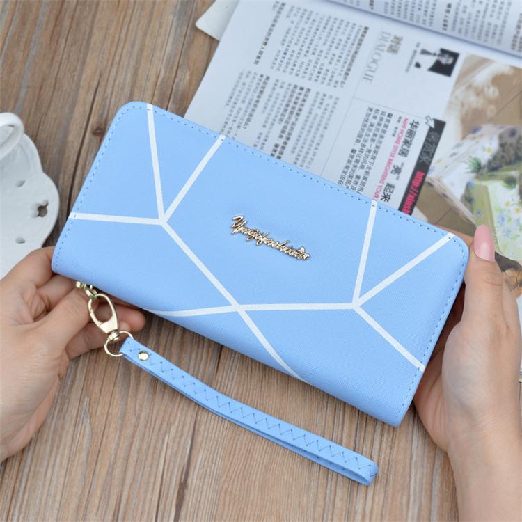 Lady Purse Geometric Pattern Wallets Large Capacity Zipper Wallet Korean Style Clutch Bag Card Holder.: Sky blue