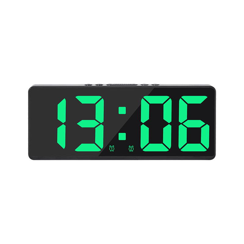 Spraakbesturing Digitale wekker Temperatuur Snooze Nachtmodus Desktop Tafelklok 12/24H Anti-storen Functie LED Klokken Horloge: green