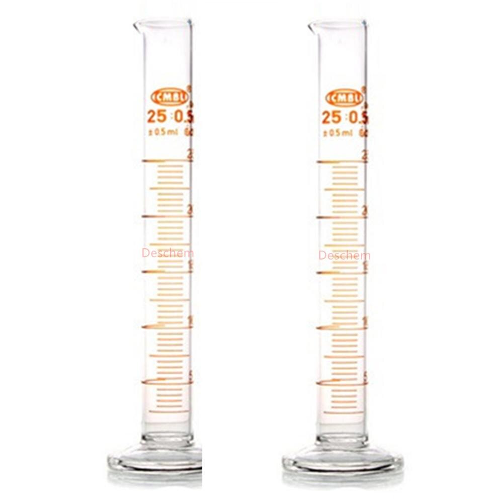 2Pcs 25ml Glass Measuring Cylinder With Graduation Spout Mouth Chemistry Labware