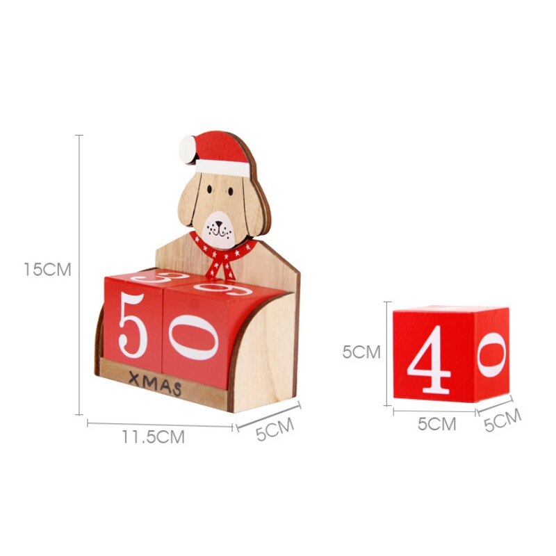 Wood Dog Christmas Advent Countdown Calendar With Painted Blocks Home Ornament Decorations