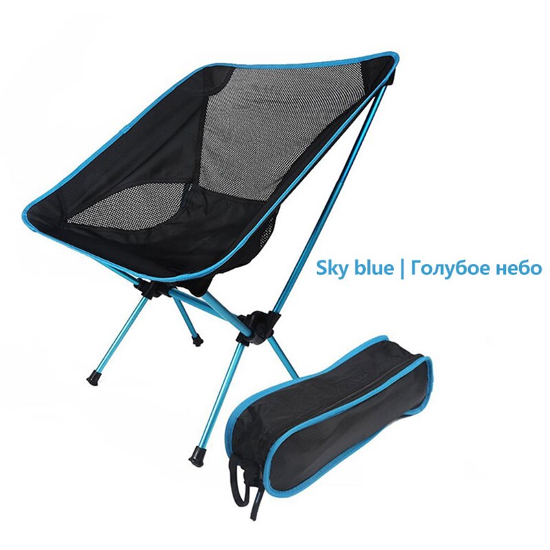 Ultralet foldbar campingstol bærbar strandvandring picnic sæde fiskeredskaber stol sammenfoldelig strandstol: Himmelblå