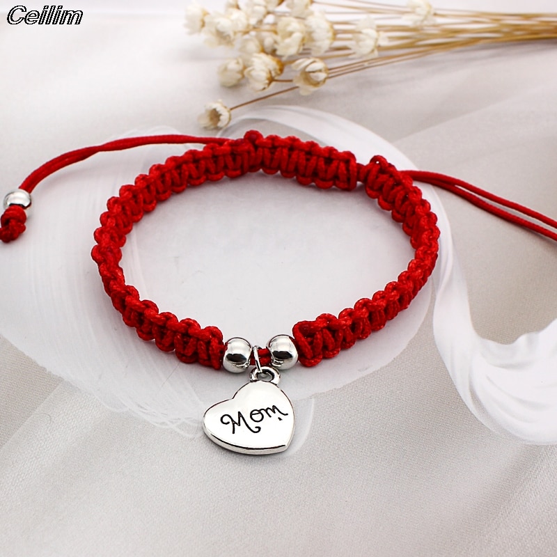 Familia mamá encanto pulseras de hilo rojo cuerda joyería de la suerte el día de la madre bendición familiar brazalete Feminino