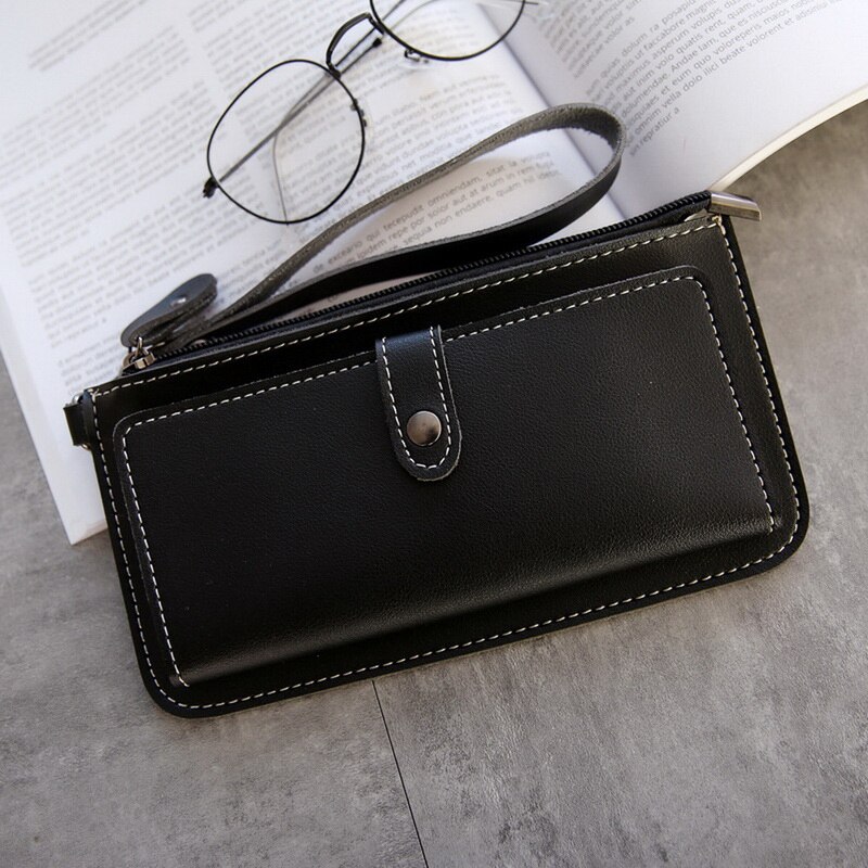 Women Long Wallet Leather Women's Purse and Wallet Lady Party Clutch Female Card Holder Carteras Standard Wallets: Black