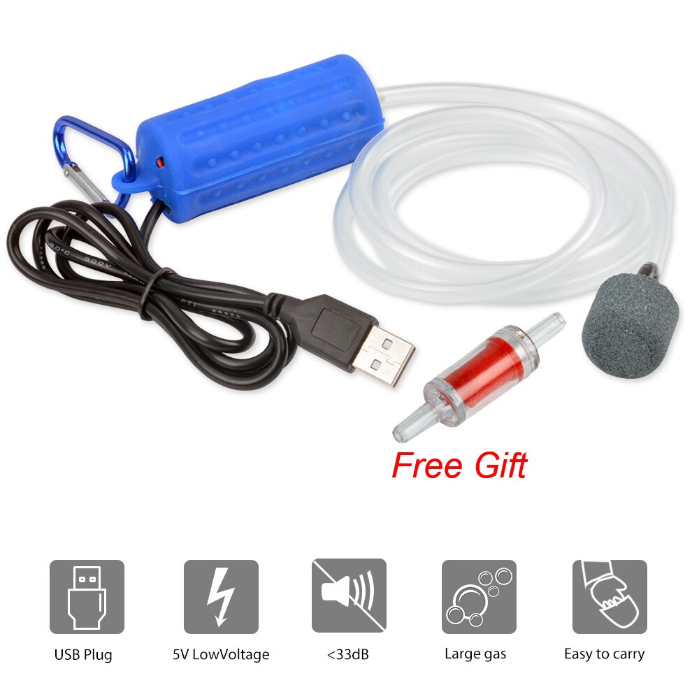 NICREW Aquarium Luftpumpe Sauerstoff Pumpe Überprüfen Ventil Tragbare Mini USB Stumm Energiesparende Pumpe für Aquarium Aquarium Zubehör