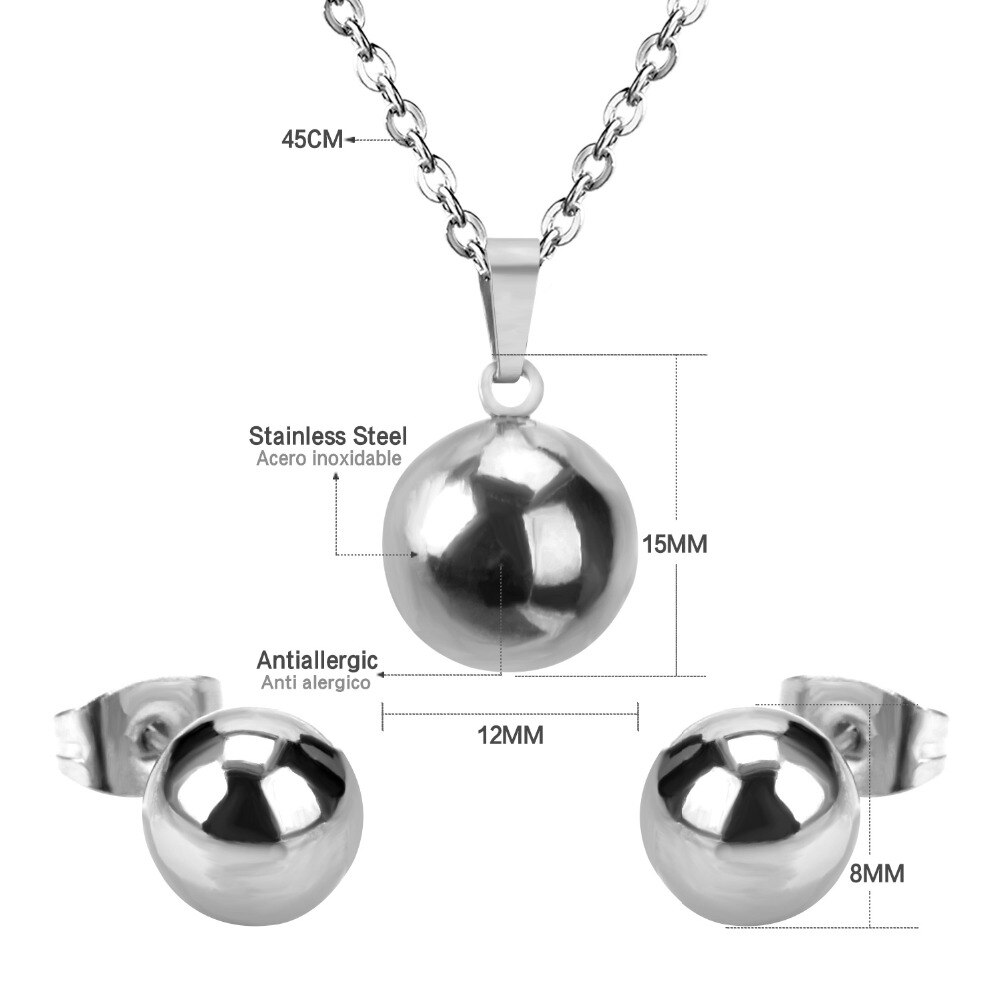 Luxusteel Inoxidable Ronde Bal Hanger Ketting Oorbellen Brinco Mujer Accessoires Gratis Kettingen Ketting En Oorbellen Sets