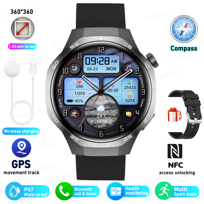 Smartwatch 2025 dla mężczyzn Huawei Kompas sportowy Na zewnątrz NFC Połączenie Bluetooth GPS Tętno Zdrowie Wodoodporny Smartwatch pogodowy: SZARY