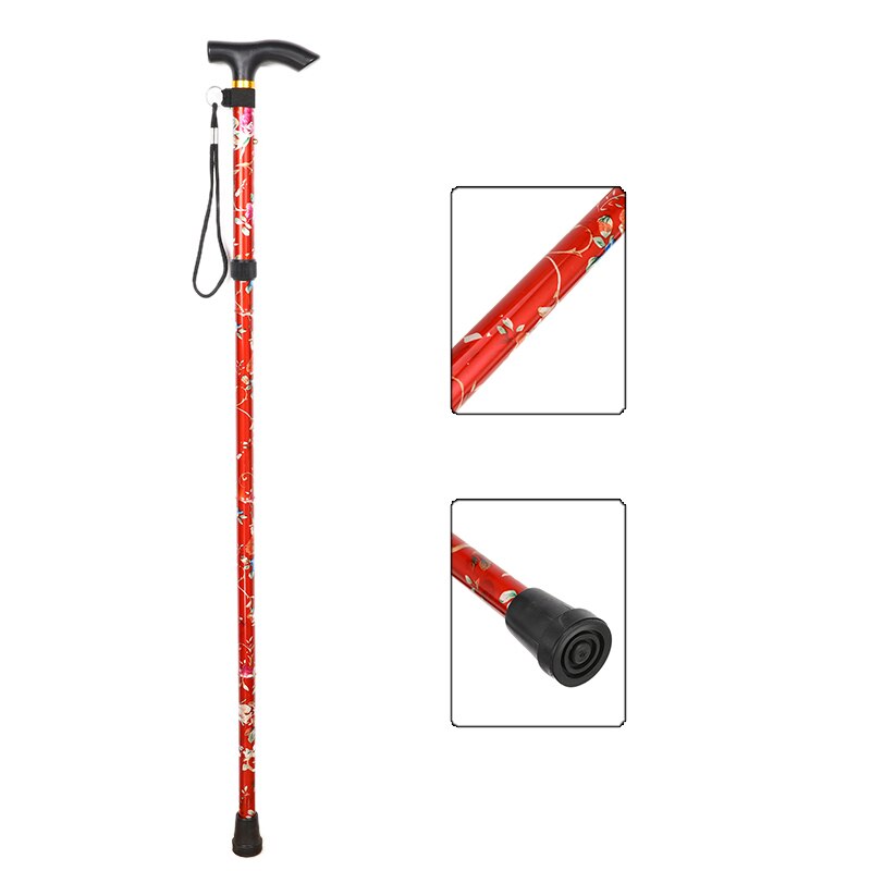 Shockproof printing cane telescopic trekking pole five sections aluminum alloy metal folding crutches elderly crutches poles
